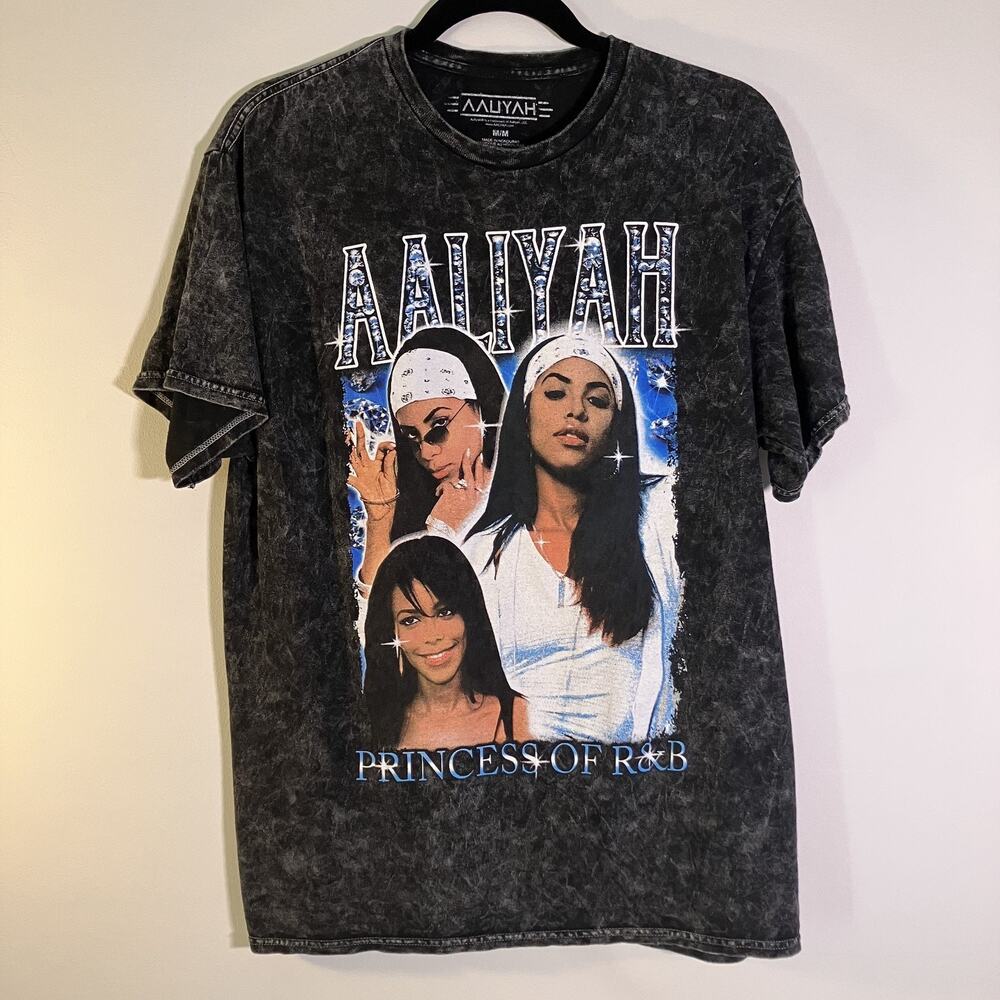 Aaliyah Shirt Mens Medium Black Princess of R&B Graphic‎ Tee Vintage Style 2000s